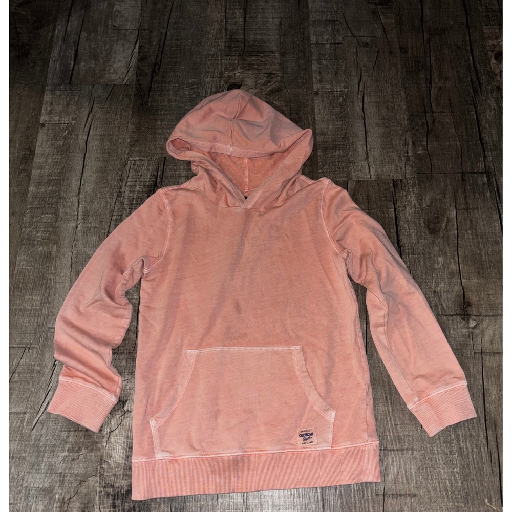 OshKosh Bgosh Kids Peach Pink Mineral Wash Pullover Hoodie Sweatshirt Size 10